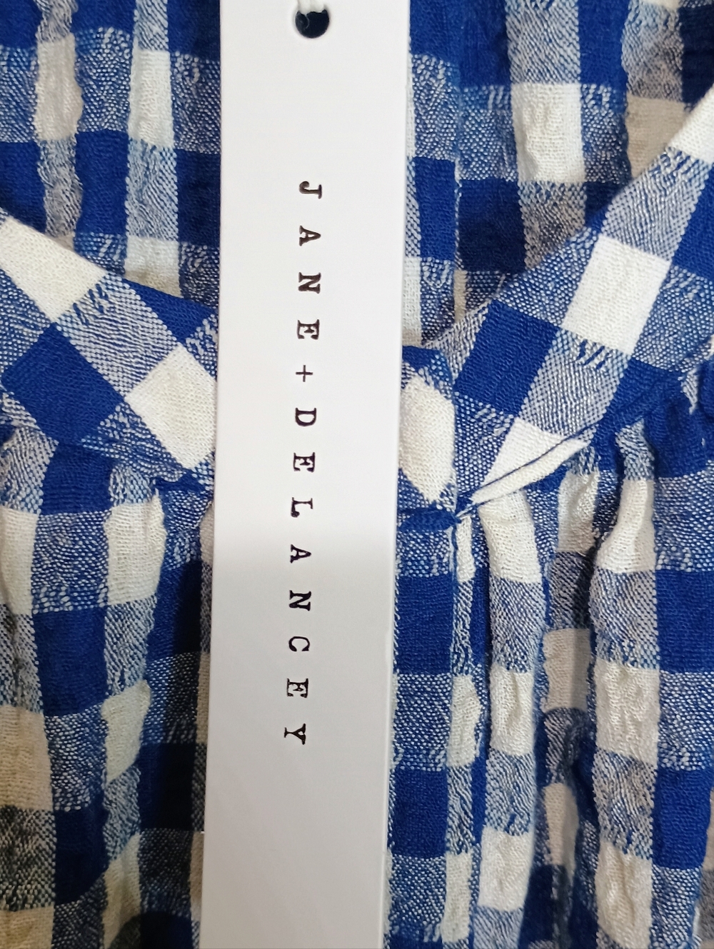 Jane & Delancey Checked Button-Front Short Sleeve Top in Blue and White Size XL - Picture 5 of 7